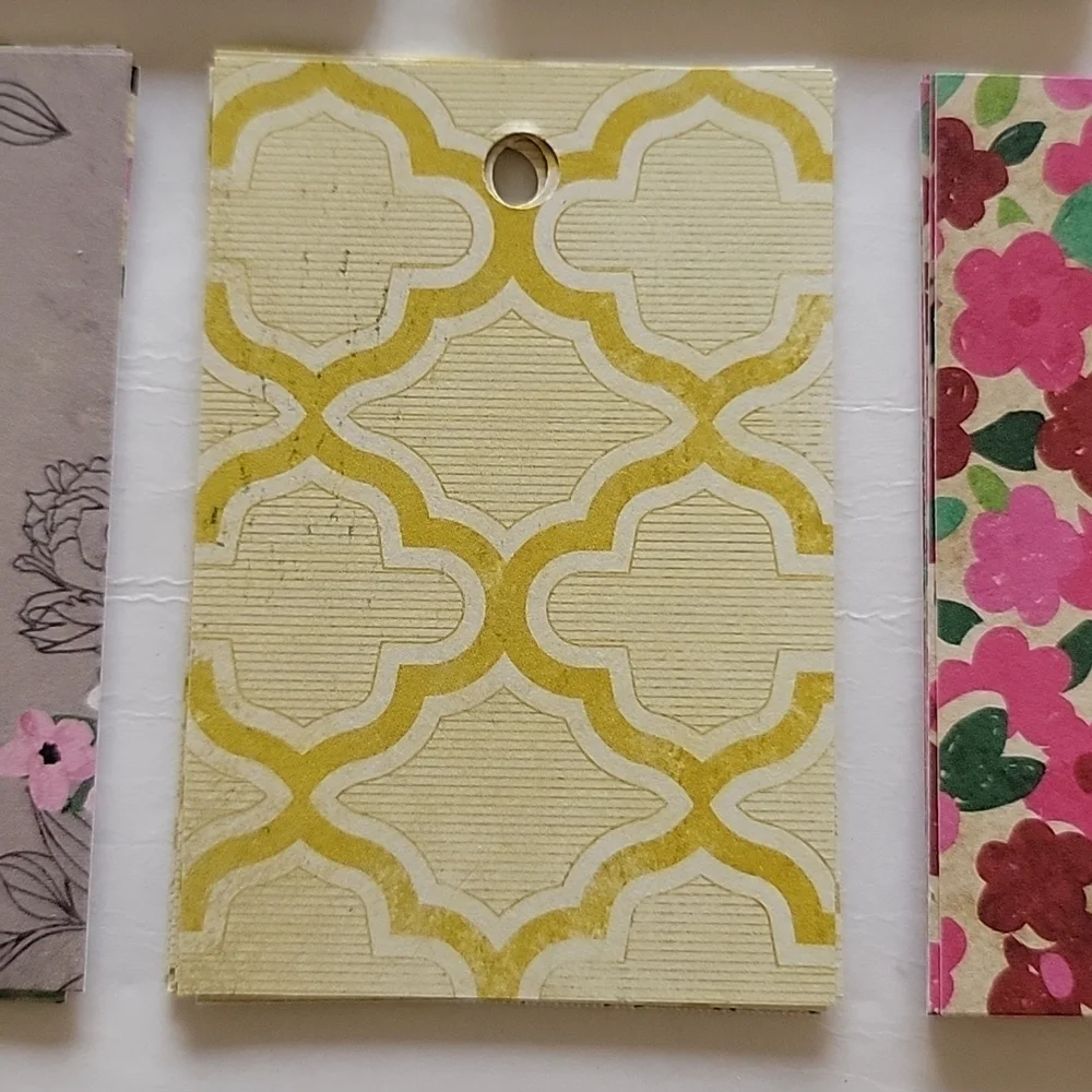 56 Cardstock Hand Cut Multicolored Mixed Print Blank Back Gift Tags